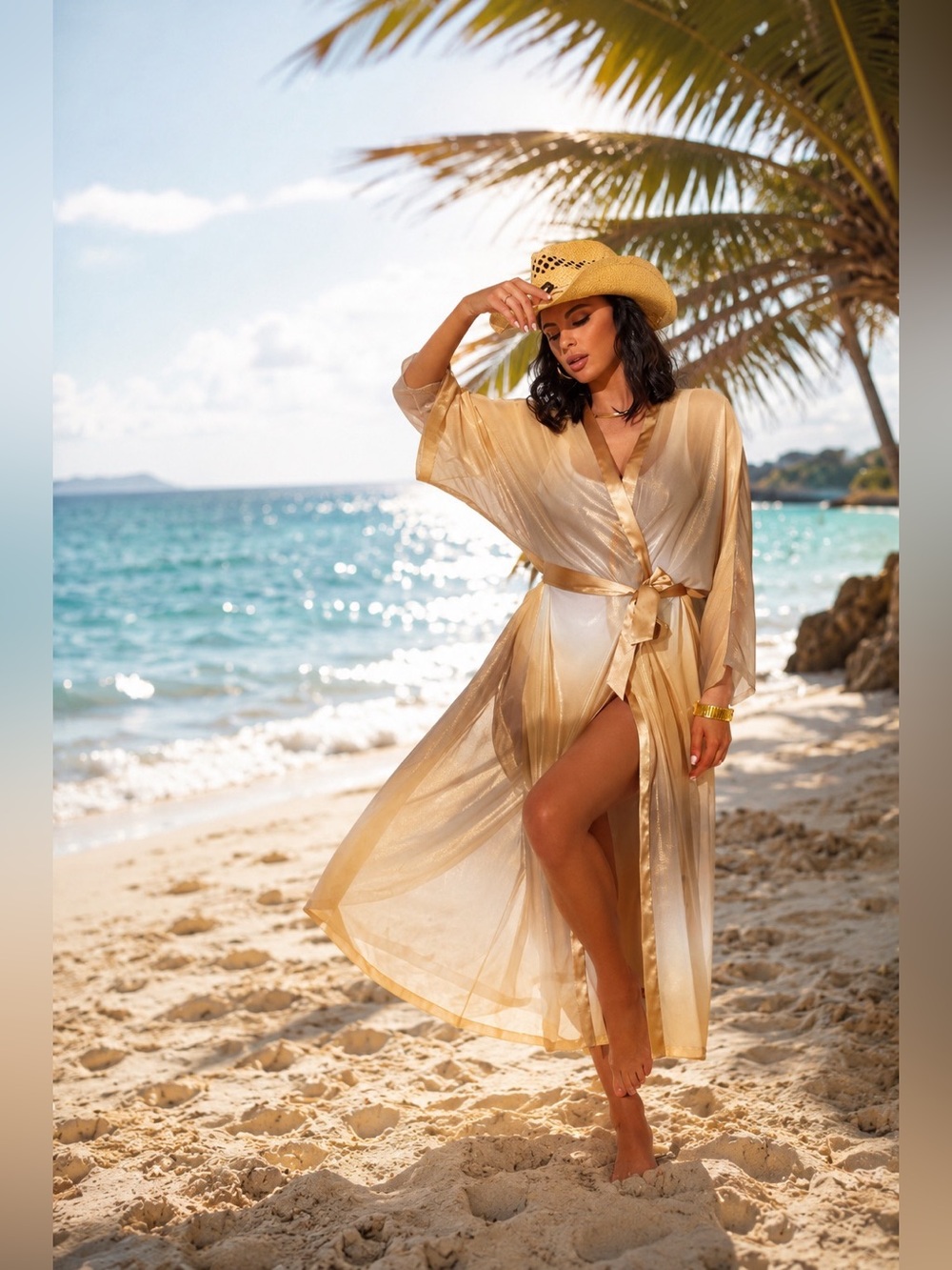 Women’s Boho Sheer Beach Cover Up Maxi Kimono Bikini One size Cardigan Swimwear